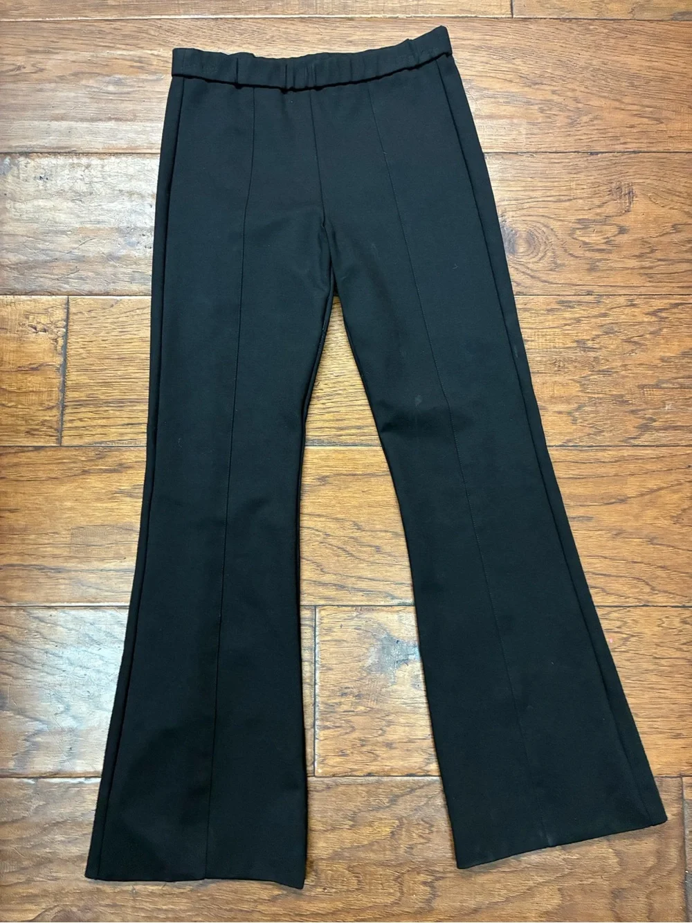 Tory Burch Black Pull On Flare Compression Pants Pintuck Seam S quiet luxury